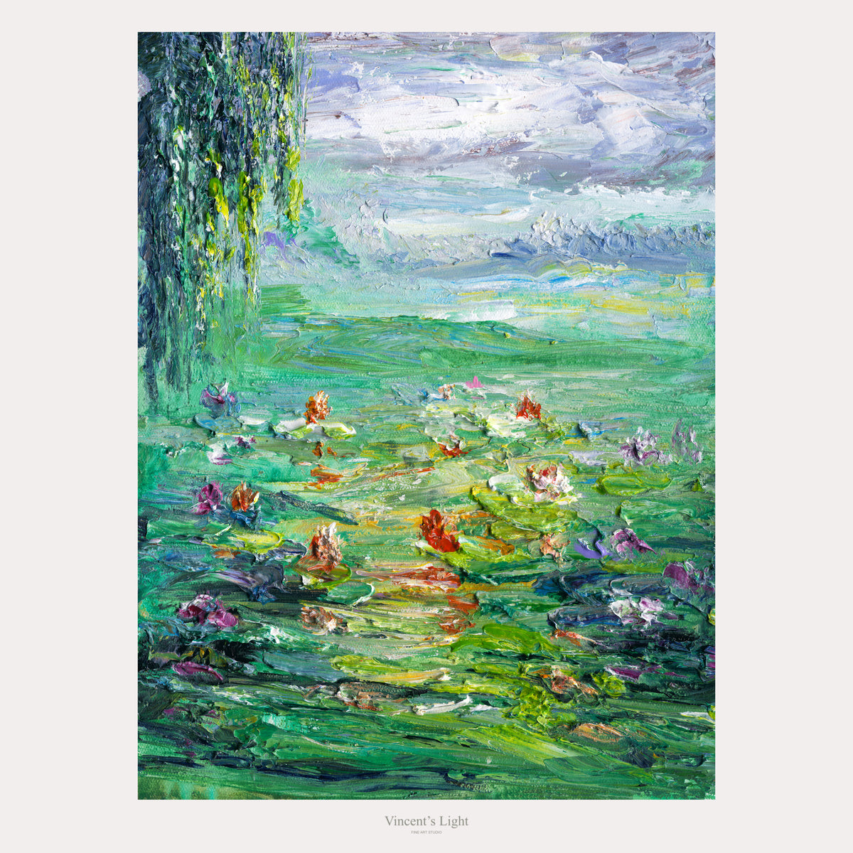 Water Lilies VIII by Yingzhi Chen — complete original acrylic painting, 12 × 16 in