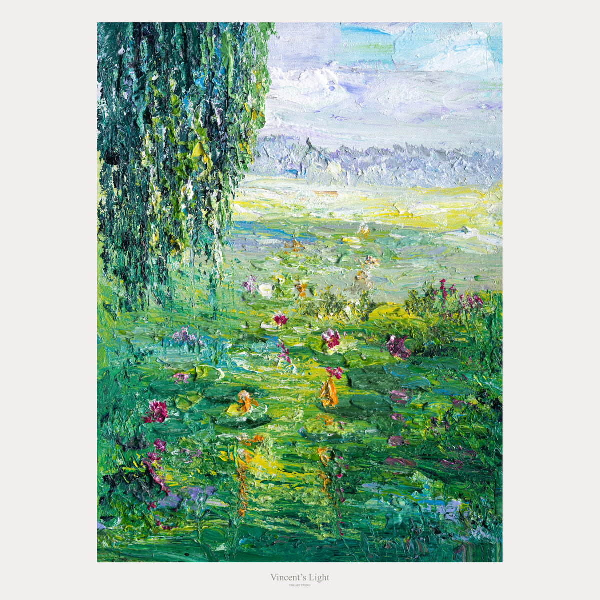 Water Lilies X by Yingzhi Chen — complete original acrylic painting, 12 × 16 in