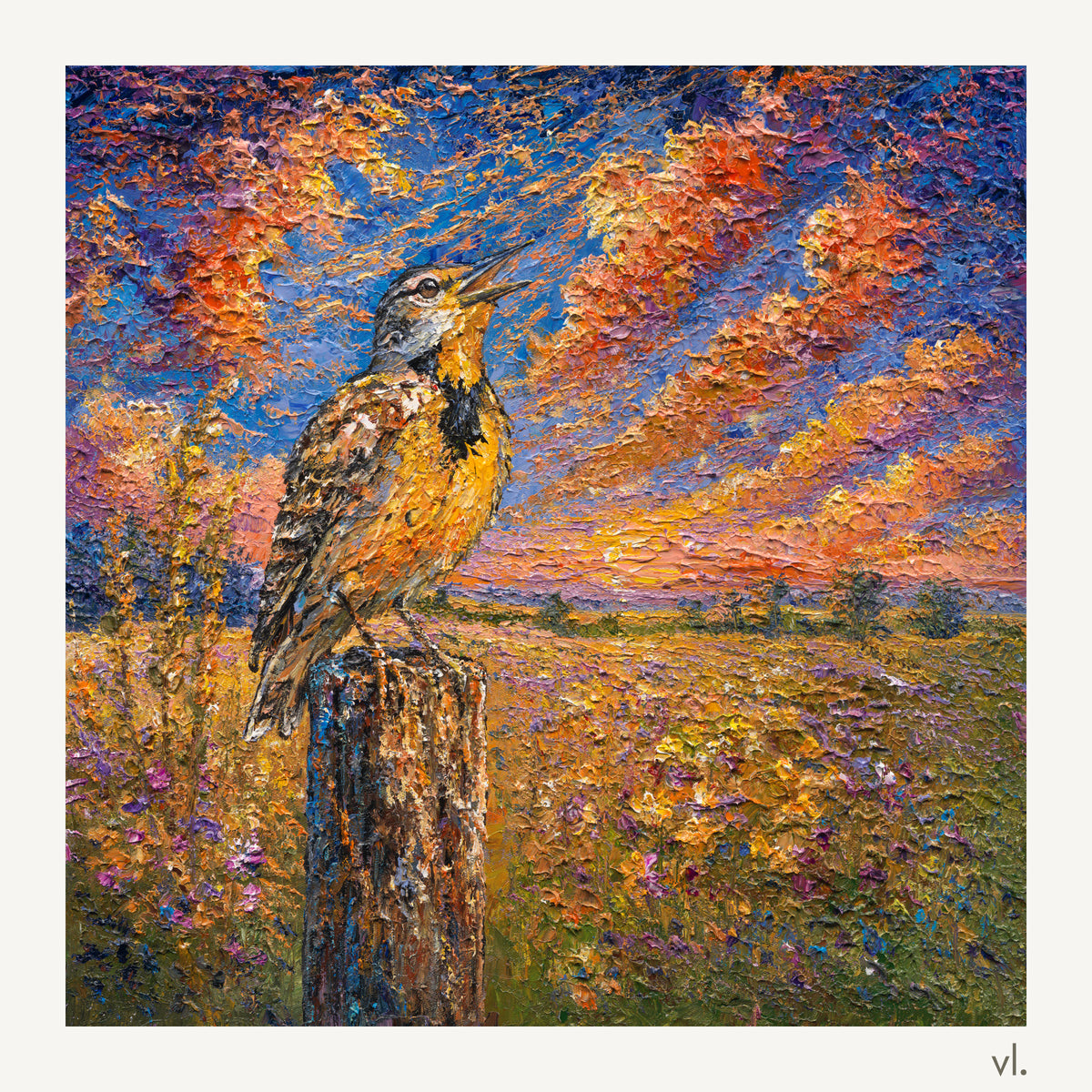 Western Meadowlark by Zhongda Huang, original painting, full view