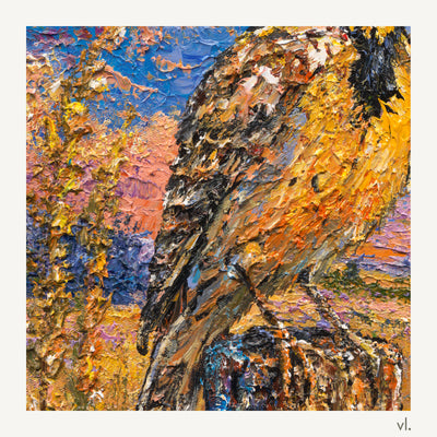 Detail of Western Meadowlark by Zhongda Huang, showing the brushwork